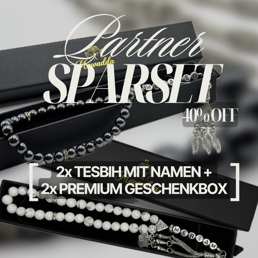 Partner Sparset - 2x Tesbih mit Namen + 2x Premium Geschenkbox